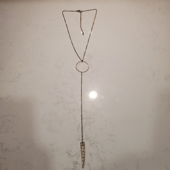 Jewelry - Boho Circle Pendant Lariat Necklace Gold Preppy Casual Basic Bohemian Long Chain